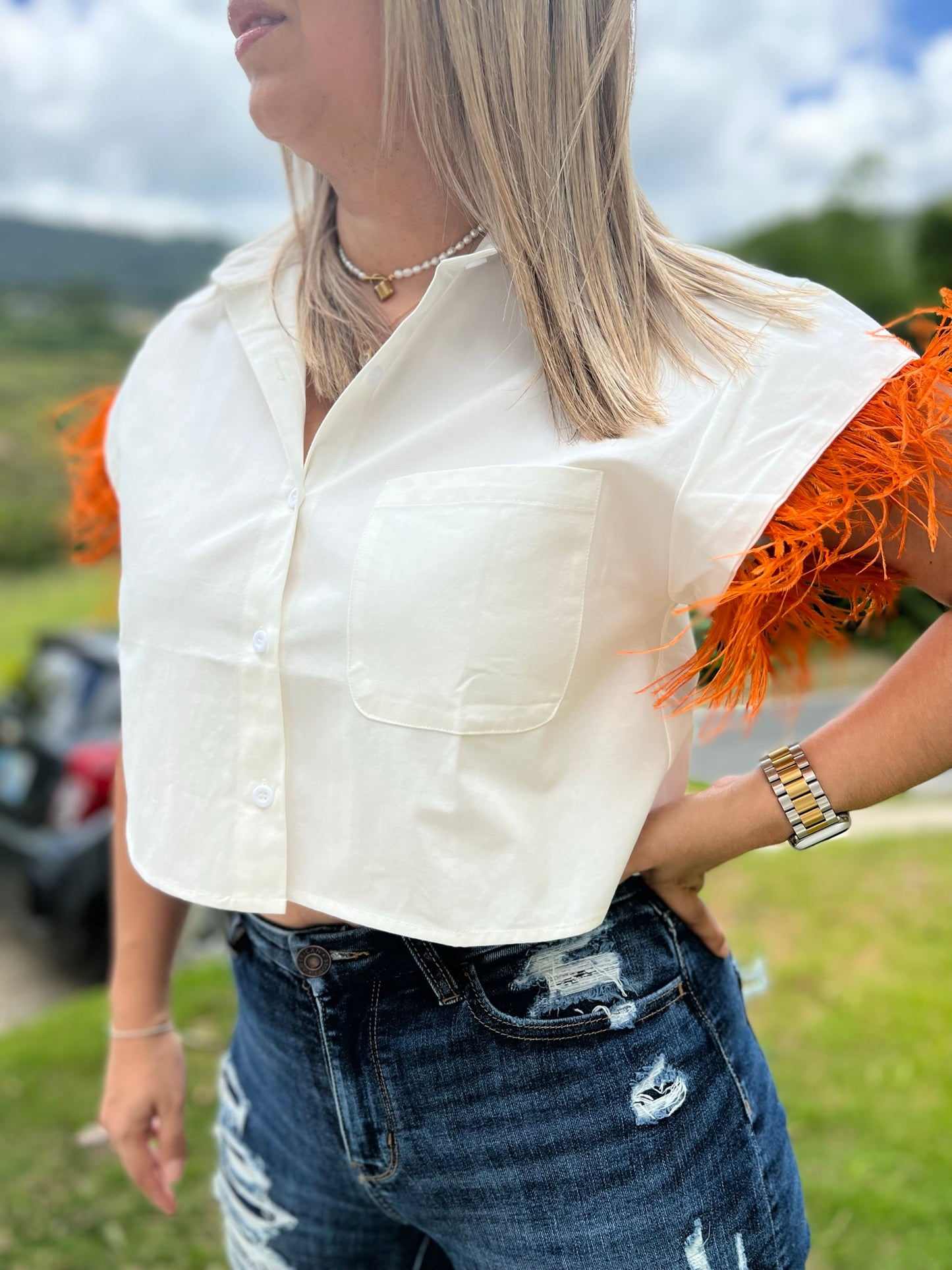 Feather Crop Top