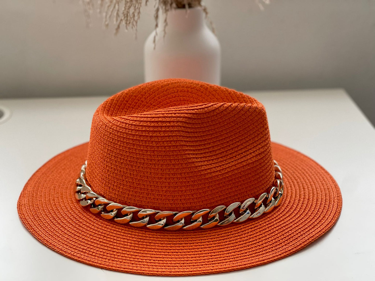 Orange Chain Straw Hat